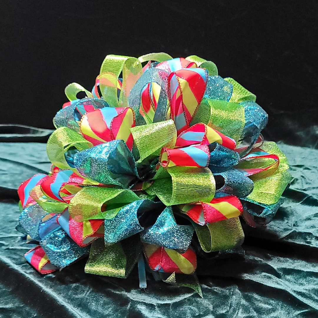 Christmas Tree Bow Topper, Lime Green, Turquoise, Pink, Red Ribbon Tree ...