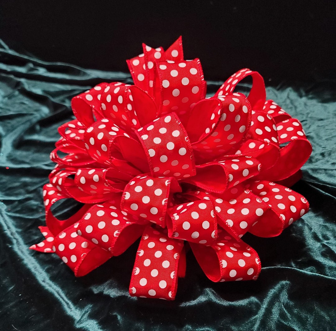 Christmas Tree Bow Topper Red With White Polka Dots Bow Tree Etsy
