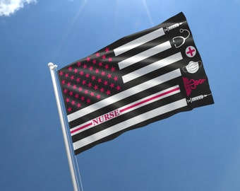 EMS Nurse Support USA Flag Thin Blue/Pink Line Emergency Medical Services