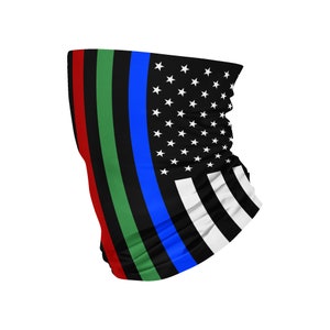 Thin Red Blue Green Line USA Flag Military Firefighters Police Support UV Protection Neck Gaiter, Face mask, Headband, Scarf