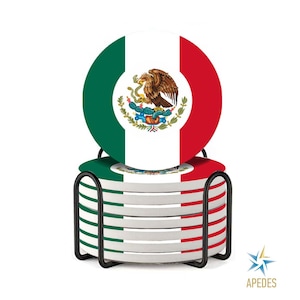 メキシコ ドリンク用コースター ホルダー付き (8枚セット) 吸収性セラミックコースター コルクベース 傷や汚れなし