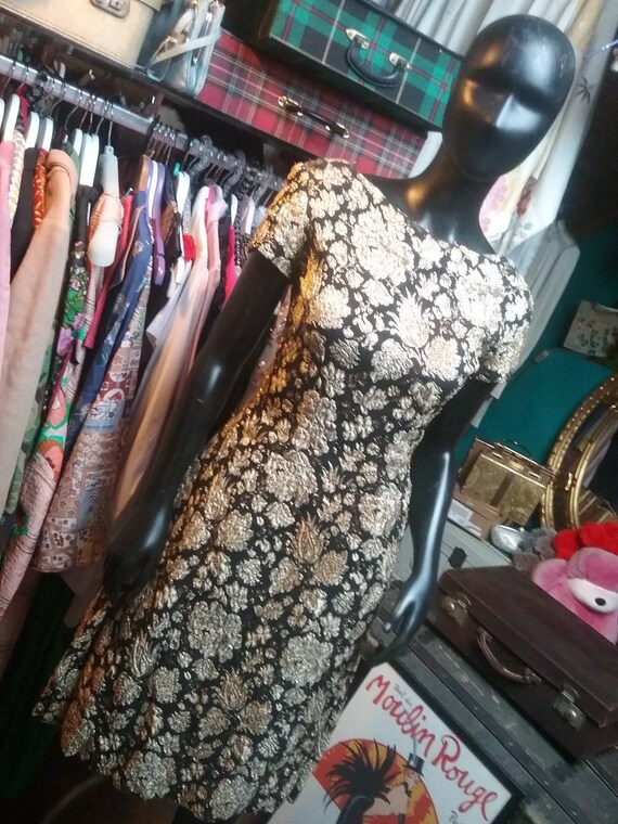 60s Hardy Amies gold bronze brocade dress
