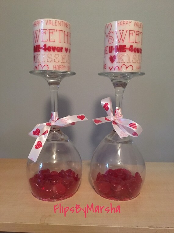 Candle Holder Wine Glass Candle Holder Red Hearts Etsy