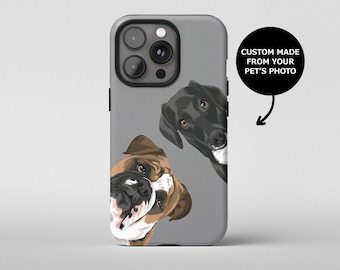 Custodia personalizzata per iPhone con due cani, custodia personalizzata per telefono con animali domestici, custodia per telefono con ritratto di animale domestico per iPhone 17, 16, 15, 14, 13, 12, 11 Pro Max e altri