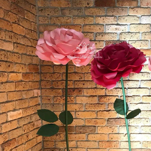 FREESTANDING ROSE video tutorial paper flower on stem template giant/Paper flower pattern/pdf svg paper flower/paper flowers