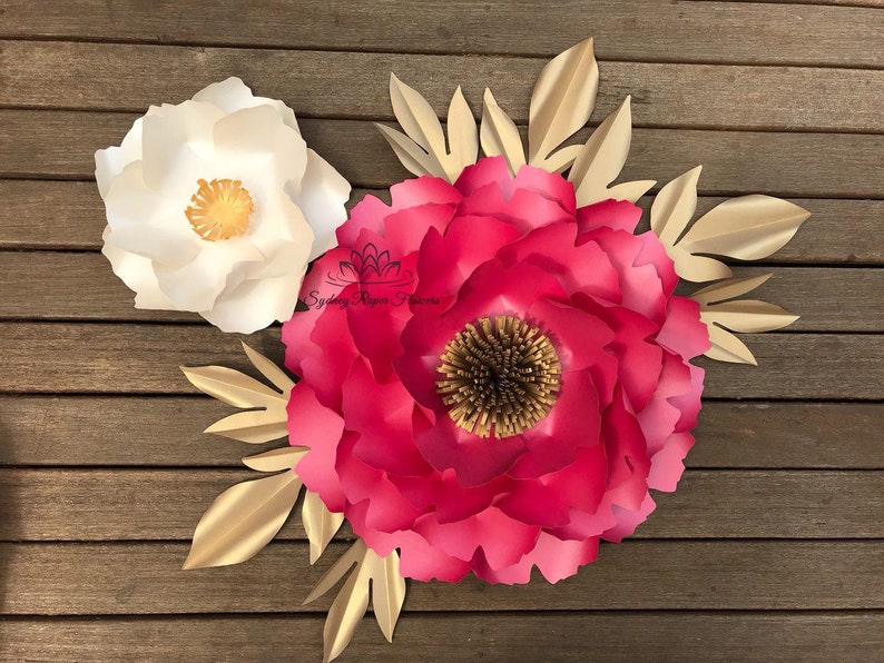Peony Bundle 2 Paper Flowers And Leaf Templates Video Tutorials Paper Flower Pattern Pdf Svg Cricut Cameo Paper Flower Diy Paper Flower