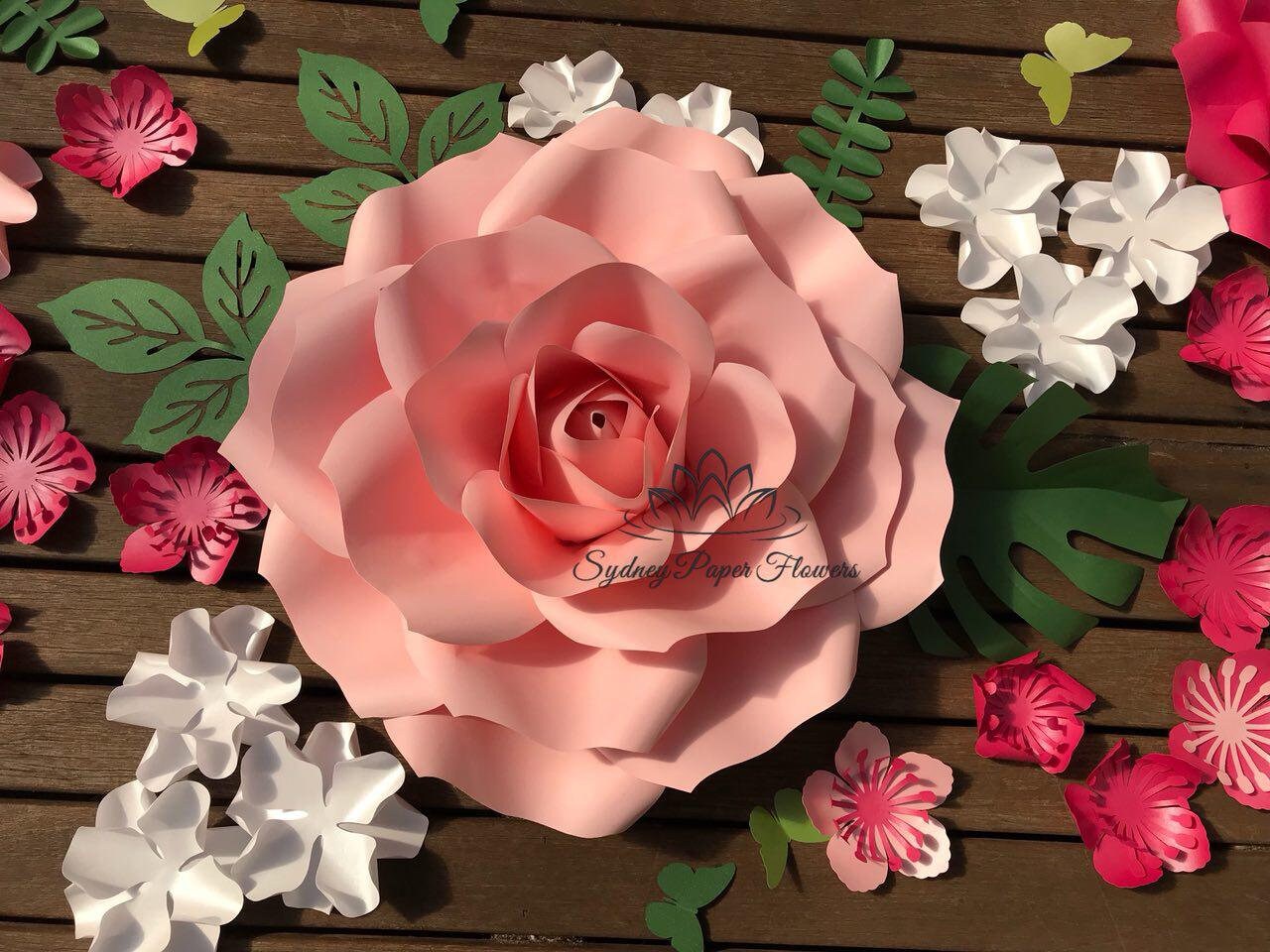 medium rose flower 2 in 1 template & video tutorial/paper flower  pattern/pdf svg paper flower/diy paper flower/diy flower backdrop