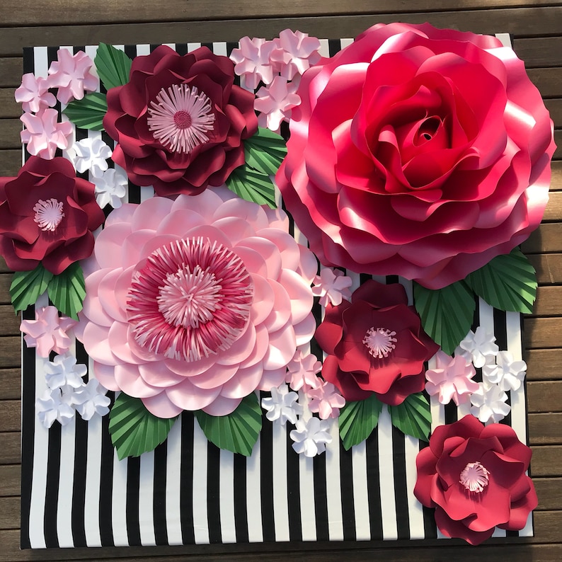 Large Rose Flowers Template Video Tutorial Paper Flower Pattern Pdf Svg Paper Flower Diy Paper Flower Diy Flower Backdrop Paper Flower Wal