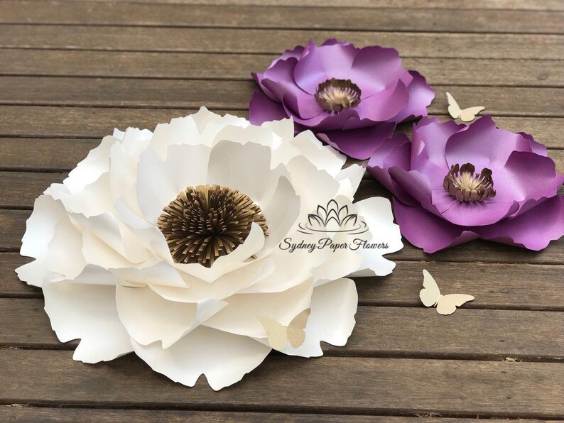 2 Peony Flowers Templates Video Tutorials Paper Flower Pattern Pdf Svg Paper Flower Diy Paper Flower Diy Flowervbackdrop Paper Flower Wall