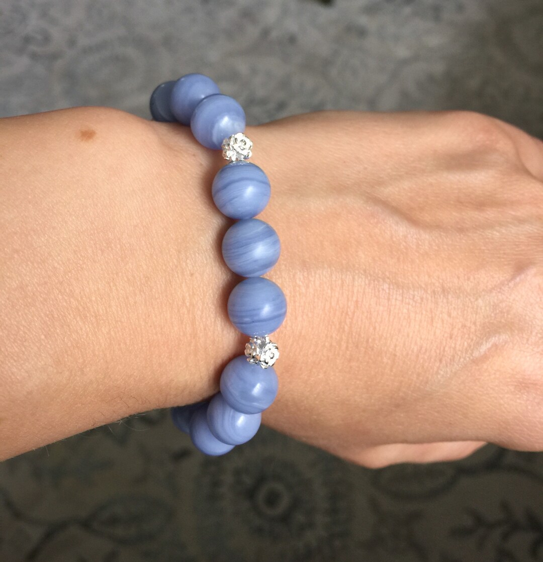 Blue Lace Agate, Tree of Life Silver Charm and Silver Accents Round ...