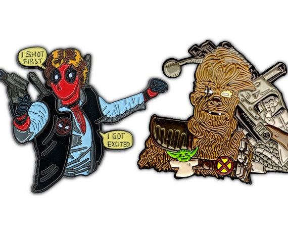 Deadpool Han Solo Enamel Pin Set | DeadSolo + Chewable Chewbacca X-Men Star Wars Boba Fett Soft Enamel X-Force Enamel Pin last Jedi movies