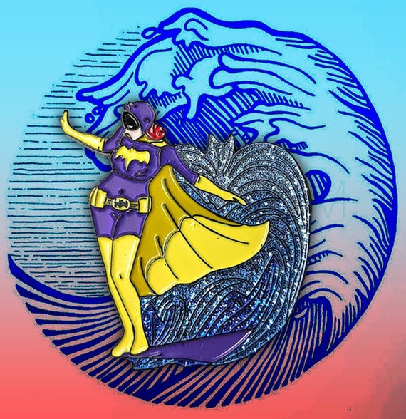 Surfing Batgirl Pin | Justice League Soft Enamel Pin Punk Batman Enamel Pin Joker Harley Quinn Catwoman Backpack Enamel Pin Surfs Up Comics
