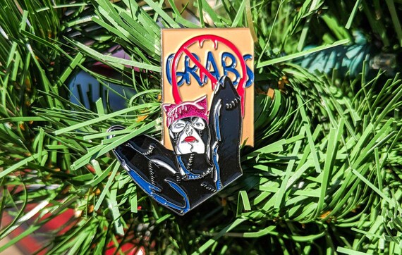 Catwoman No Grabs By the Pussy Justice League Feminist Pin Stocking Stuffers Christmas Gifts Woke Nasty Woman Hillary Anti Trump