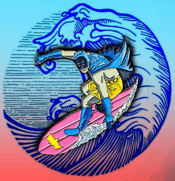 Surfing Batman Pin | Justice League Soft Enamel Pin Punk Enamel Pin Joker Harley Quinn Catwoman Backpack Enamel Pin Surfs Up