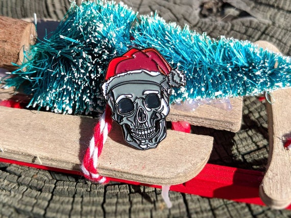 Santa Skull Enamel Pin Christmas Gifts Stocking Stuffers Punk Enamel Pin Death Enamel Pin Horror Enamel Pin Halloween Skeleton Enamel Pin