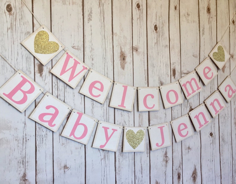 Welcome Baby Banner Baby shower decorations baby shower sign girls baby shower welcome baby princess baby shower pink and gold