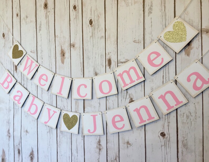 Welcome Baby Banner Baby shower decorations baby shower sign girls baby shower welcome baby princess baby shower pink and gold