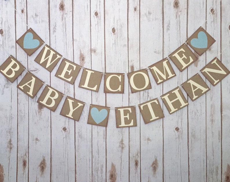Welcome Baby Name Banner Custom Welcome Baby Banner Personalized Welcome Baby Name Banner Baby Shower Decor Baby Shower Banner Baby Boy