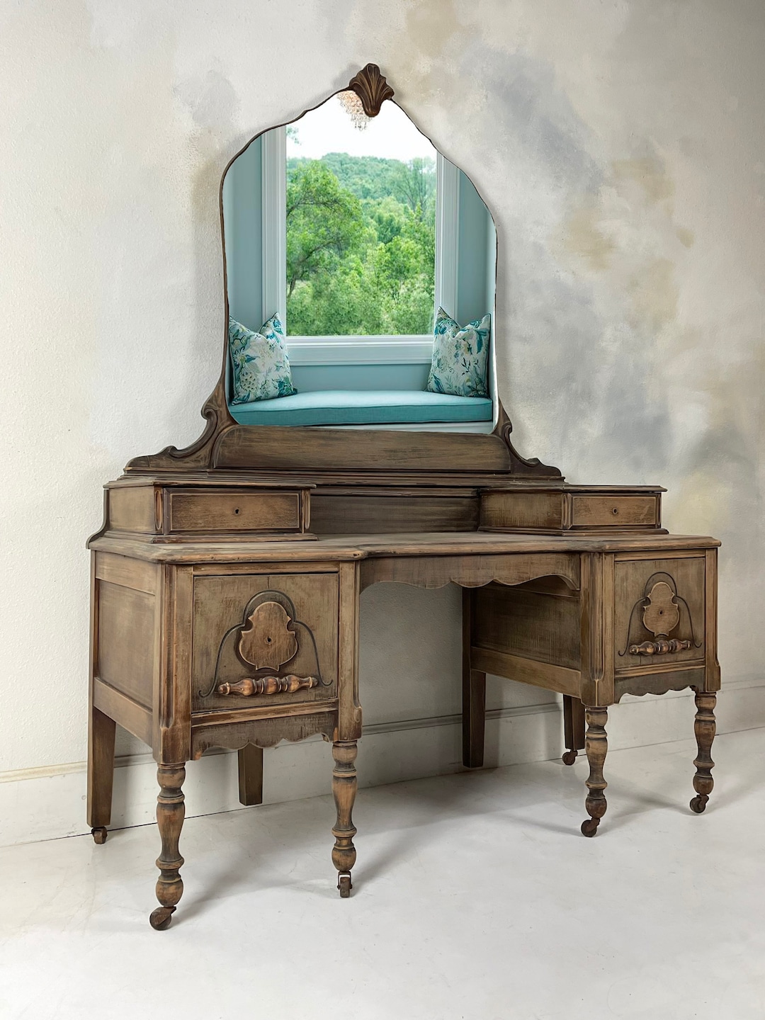 vanity dresser with mirror White Makeup Desk and Lights, Large Vanity Table Set with Charging Station, Dressing Table with RGB Cabinets, Makeup Vanity Mirror with Light Desk and Drawers, 3 LED Light And the Hollywood style mirror Antique Jacobean Vanity, Dresser Table,