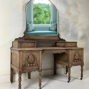 Antique Makeup Vanity , Antique Dresser , Antique Mirror , Dresser Table , Jacobean Vanity