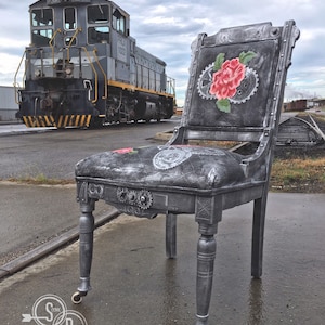 Steampunk Chair , Occasional Chair , Gothic Style , Parlor Chair , Gear Head , Industrial Style Chair , Office Chair , Roses , Eastlake