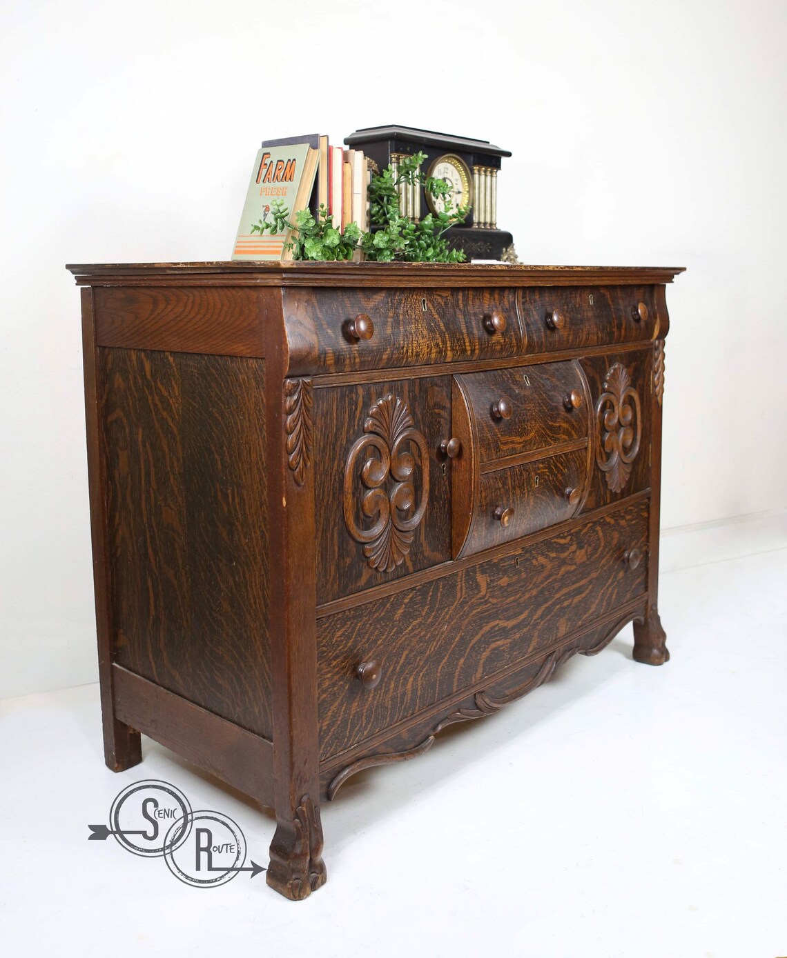 Antique Buffet Tiger Oak Buffet Antique Sideboard Etsy