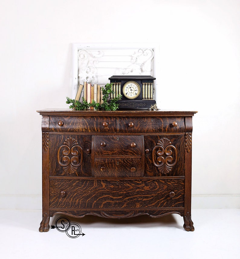 Antique Buffet Tiger Oak Buffet Antique Sideboard Etsy
