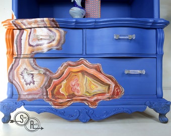Painted Armoire , Maximalist Decor , Modern Style Hutch , Nursery Chest , Agate Art , Office Storage Cabinet , Bohemian Style China Cabinet