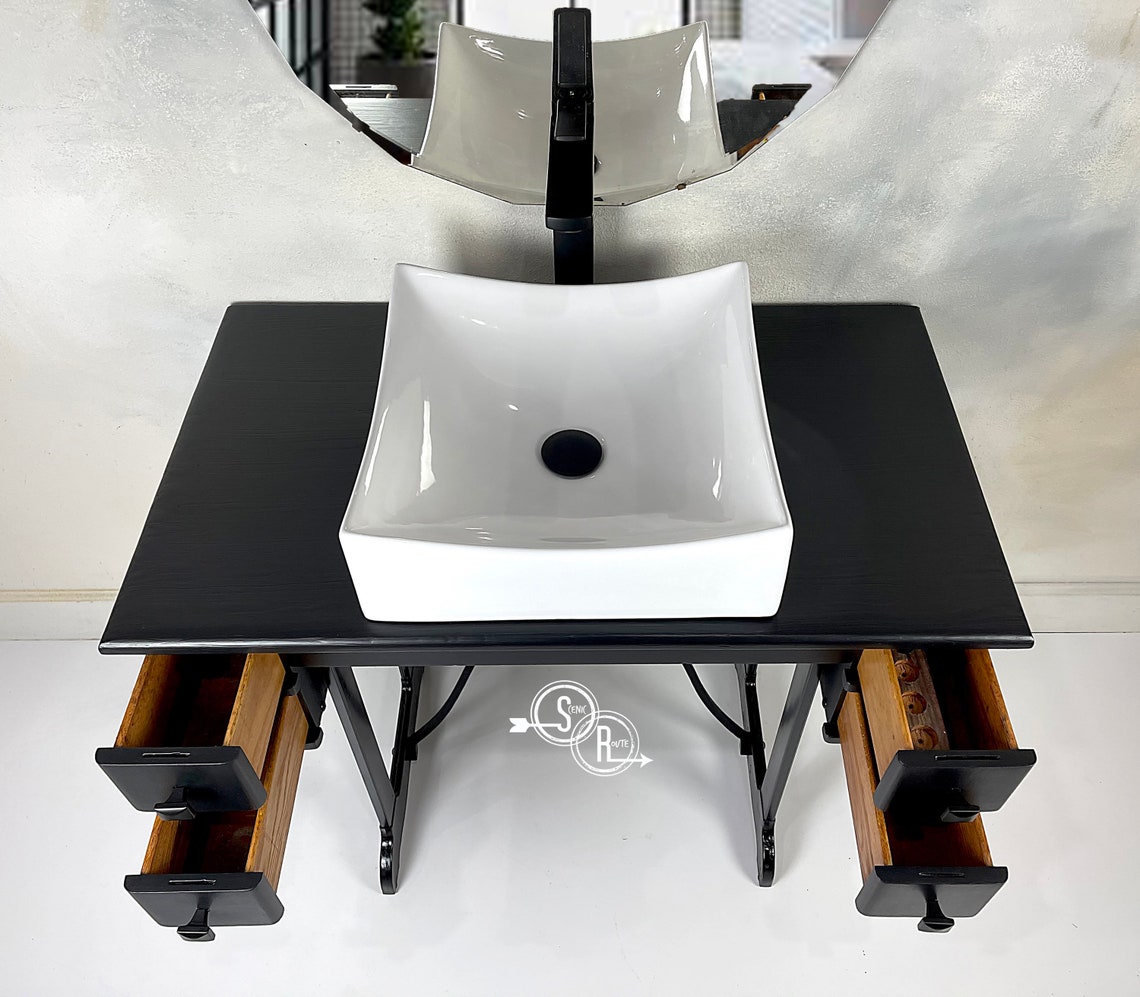 Bathroom Vanity Mid Century Retro Modern Vessel Sink Etsy