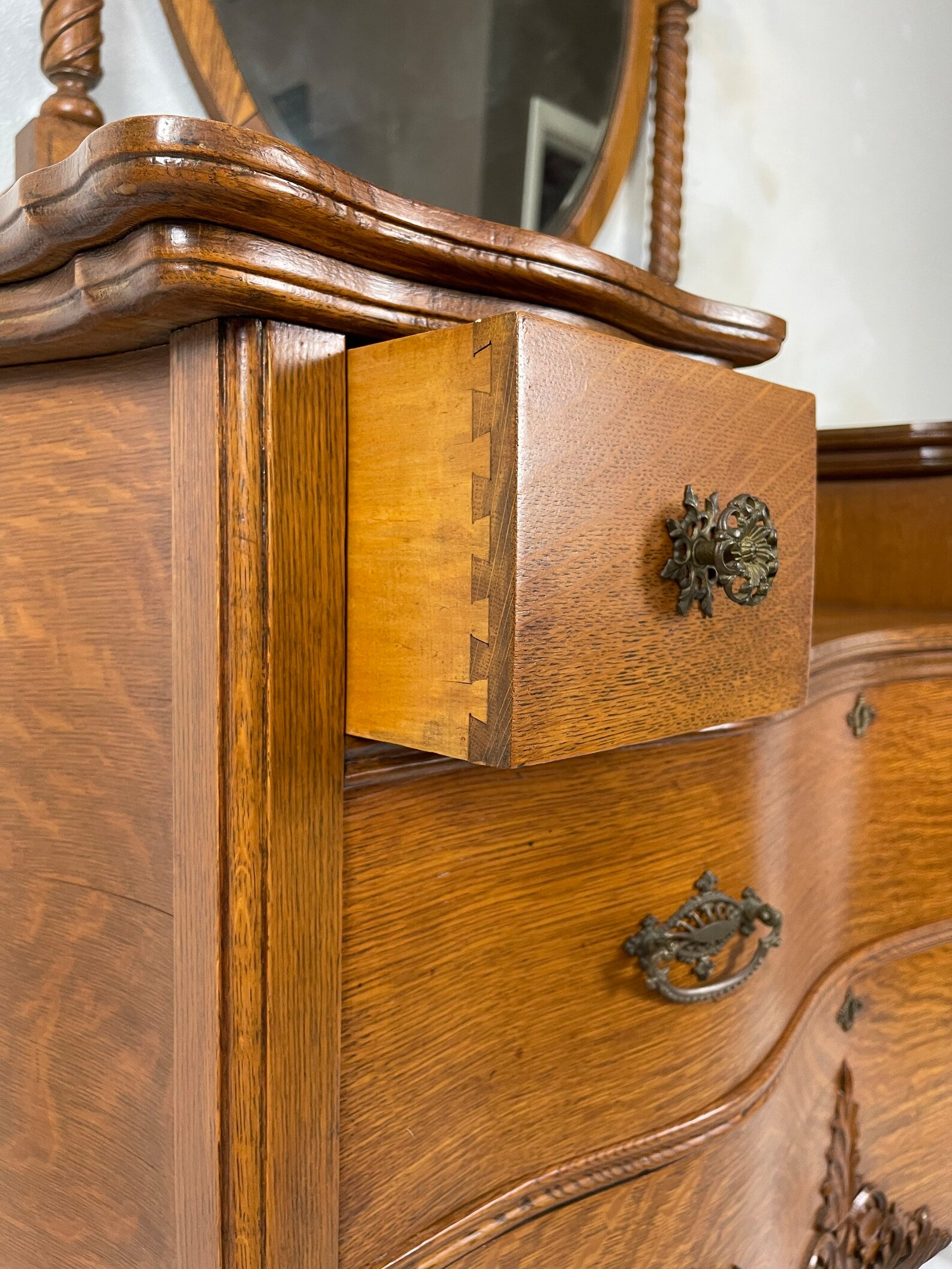 Golden Oak Dresser Antique Dresser With Mirror Serpentine Etsy