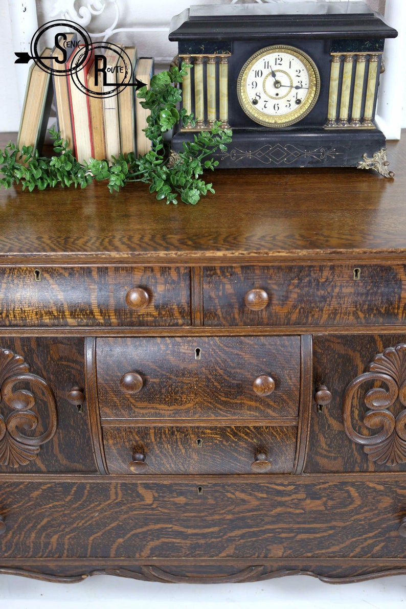 Antique Buffet Tiger Oak Buffet Antique Sideboard Etsy