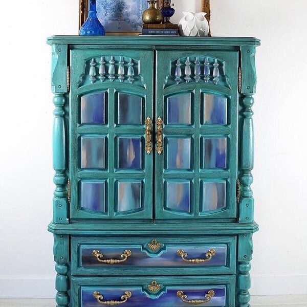 Boho Armoire, Vintage Dresser, Nursery Decor, Boutique, Craft Room Storage, Chest of Drawers, Pantry, Vintage Armoire