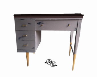 Refinished Mid Century Modern Desk, Small Retro Vanity, Dorm Room Desk
