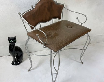 Mid Century Vinyl Vanity Stool, Hairpin Legs, Small MCM Chair