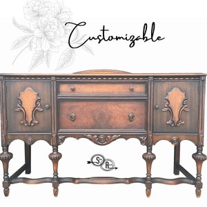 Vintage Buffet , Antique Buffet , Sideboard , Credenza , Farmhouse Style, Bathroom Vanity , Jacobean Buffet , Double Sink Vanity , Ornate