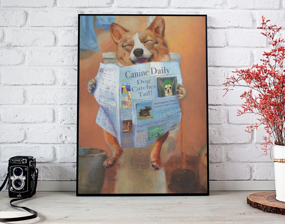 Dog Gone Funny Bathroom Art Dog Reading the Newspaper Bathroom