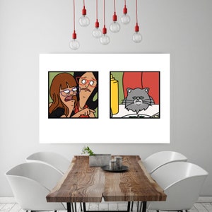 Bob&#39;s Burgers Art - Aunt Gayle Woman Yelling - Mr. Business Eating Salad  Aunt Gayle - Cat Meme Print - Bobs Burgers Print - Framed Poster