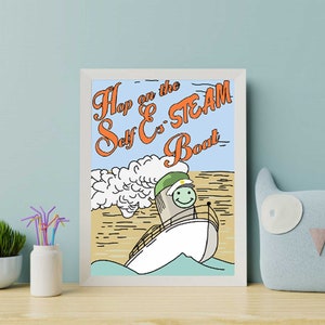 Súbete al barco de la autoestima, póster de pared de Bob&#39;s Burger, arte de pared, decoración de oficina enmarcada, oficina en casa, póster inspirador, impresión de Bob&#39;s Burgers