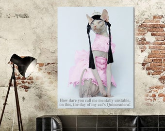 Mentally Unstable Cat-Mom Wall Art - Cat Print - Cat in an Outfit - Quince for Cat - Cat-Mom Poster - Cat Art - Office Poster - Cat Wall Art