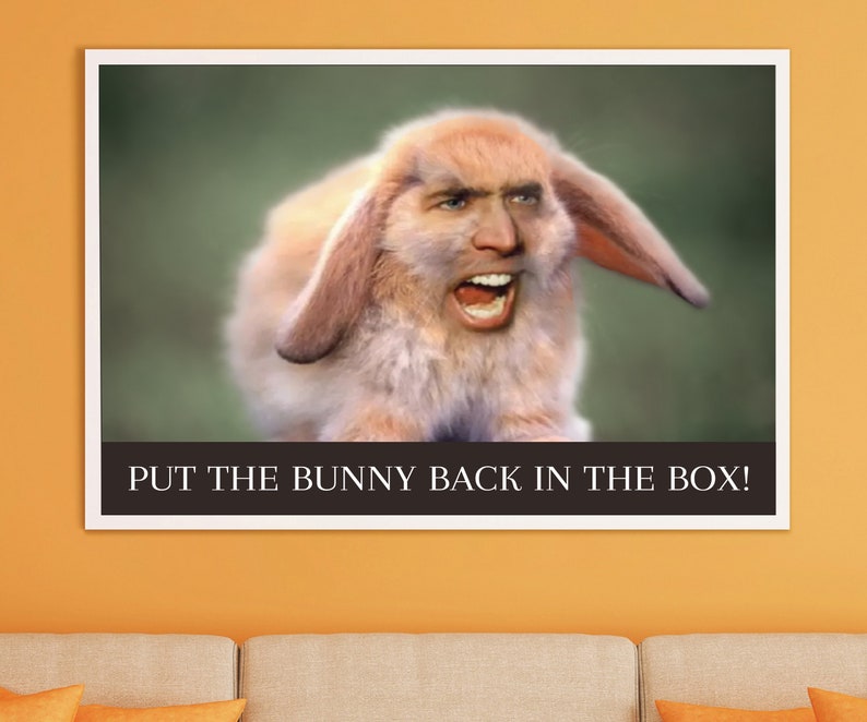 Nic Cage Cat Poster Nic Cage Rabbit Poster Nic Cage Meme Nicolas Cage Art Nic Cage Cats Meme Art Custom Nic Cage Art Framed image 2