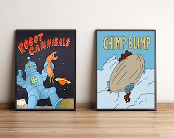 Gene's Room Bob Burgers Art - Bathroom Print - Bobs Burgers Art - Bob's Burgers Print - Robot Cannibals - Chimp Blimp - DUAL Bedroom Posters
