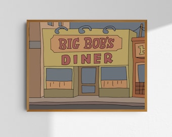 Big Bobs Diner - Bob's Burgers Art - Bob's Diner Poster - Framed Art Print - Bobs Burgers - TV Poster Print - Big Bob's Diner Framed Art