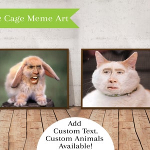 Nic Cage Cat Poster Nic Cage Rabbit Poster Nic Cage Meme Nicolas Cage Art Nic Cage Cats Meme Art Custom Nic Cage Art Framed image 1