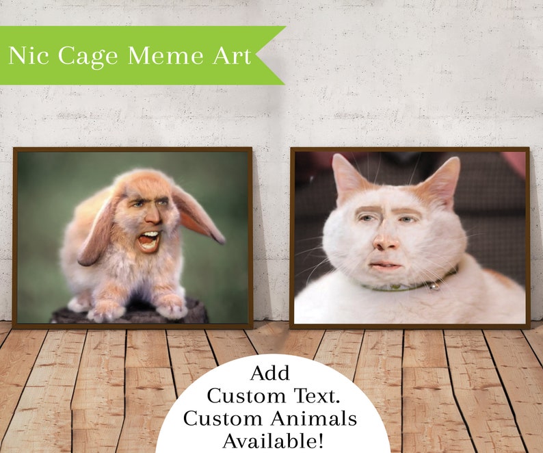 Nic Cage Cat Poster Nic Cage Rabbit Poster Nic Cage Meme Nicolas Cage Art Nic Cage Cats Meme Art Custom Nic Cage Art Framed image 1