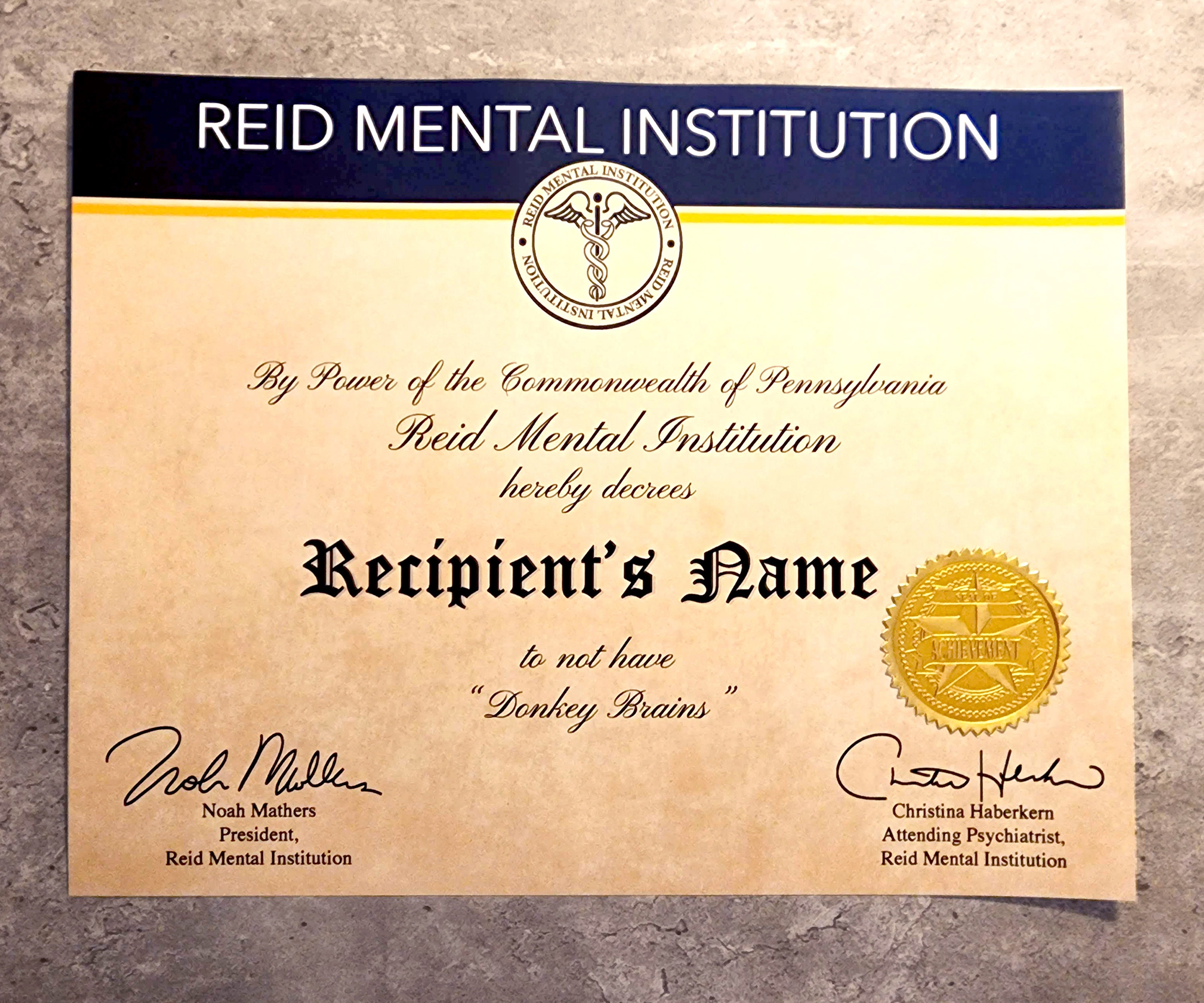 donkey-brains-certificate-its-always-sunny-donkey-brain-reid