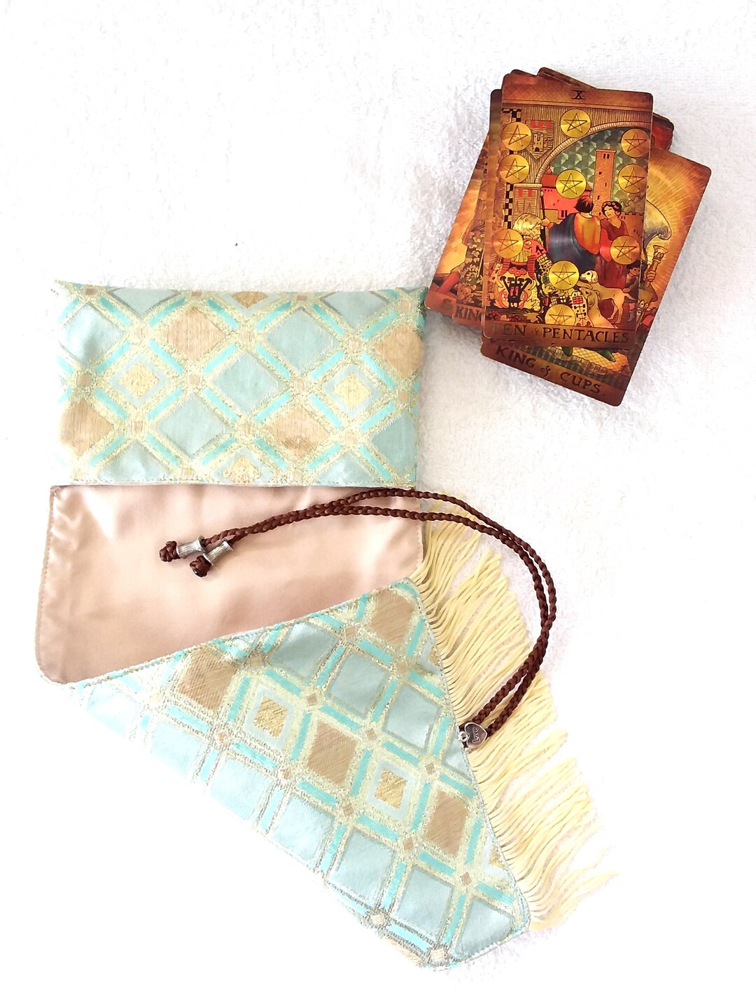 Handmade,tarot 4 Card Reading Cloth Wrap,gold Green Silk,tarot Wrap ...