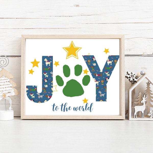 Christmas handprint craft, Christmas handprint art, Christmas Joy template finger painting art project, Christmas crafts, paw print