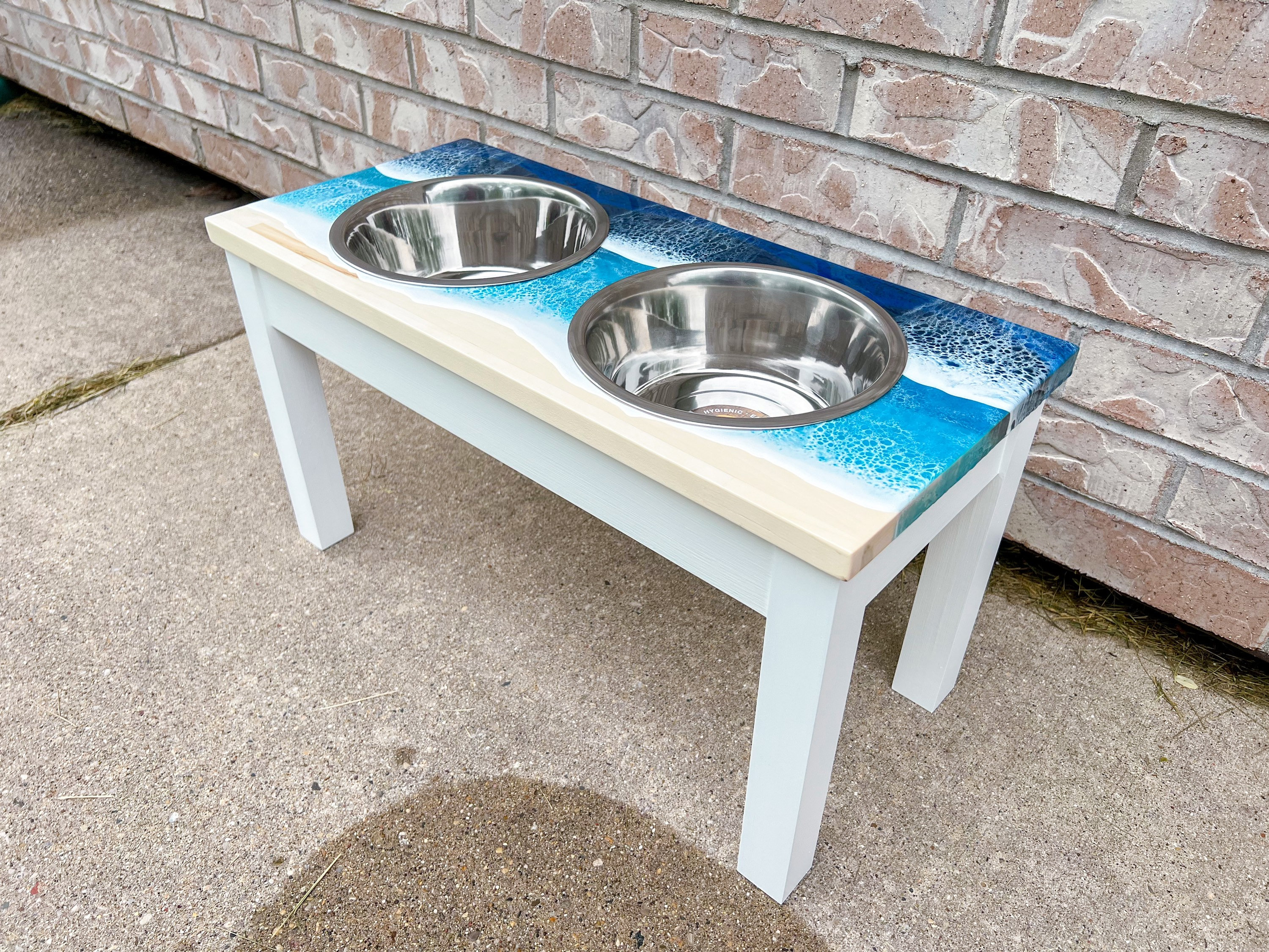 Pet food stand   Ocean art Personalized Pet Bowl Stand: Surfboard Ocean Wave Resin Decor - Etsy