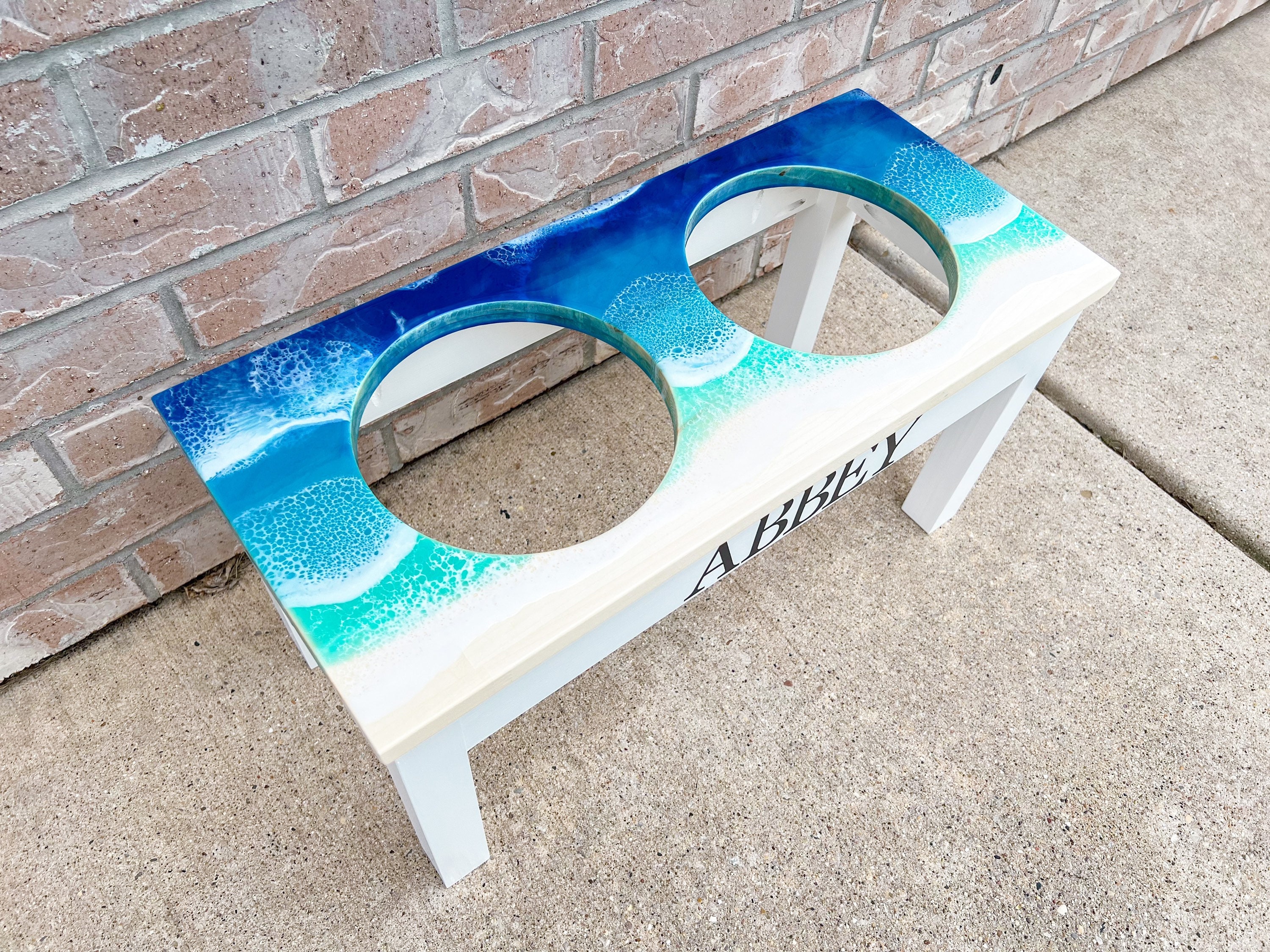 Pet food stand Ocean art（Dog Bowl Stand, Elevated Dog