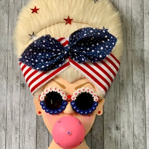 Patriotic Bubblegum Girl, Miss Freedom, Patriotic Wreath Attachment, Patriotic Decor, Red White Blue, Stars and Stripes image 2